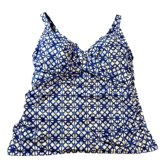 Lands End Womens 14W Blue & White Tankini Swim Top Adjustable Straps Support - Picture 1 of 4